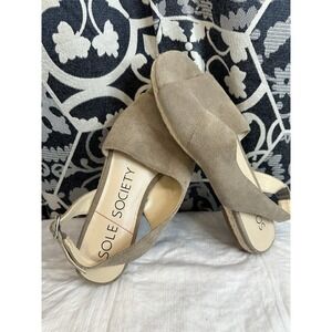 Sole Society Sandals Womens 9.5M Dolven D'orsay Espadrilles Brown Leather Buckle